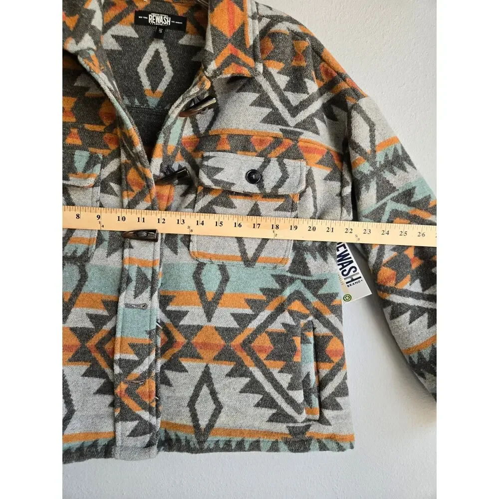 Rewash NWT Aztec Southwestern Toggle Button Wool Blend Shirt Jacket Shacket S - Picture 9 of 9